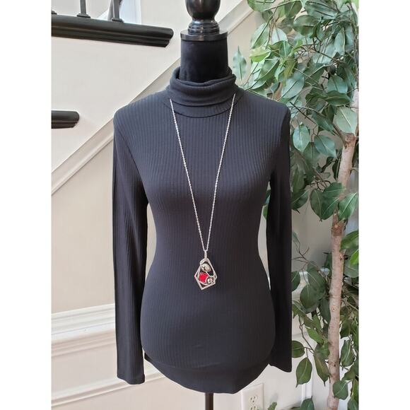 Madewell Top Blouse Women's Small Black Ribbed Long Sleeve Turtle Neck Pullover - Picture 10 of 10